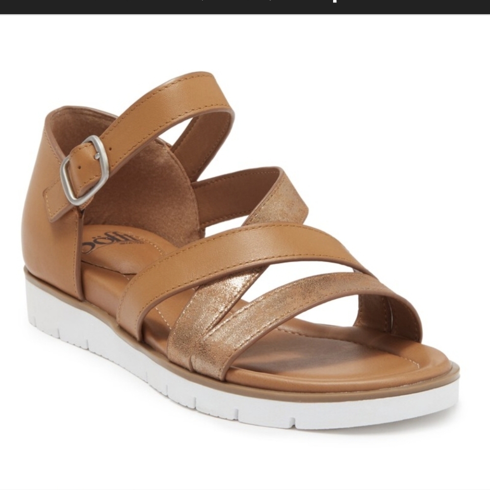 Sofft Maretta Tan Leather Strappy Sandals with metallic leather straps